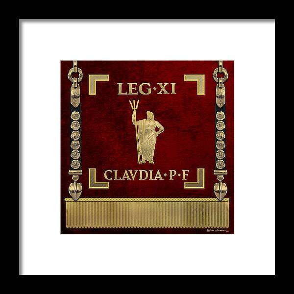 ‘rome’ Collection By Serge Averbukh Framed Print featuring the digital art Standard of the 11th Roman Legion - Vexillum of Legio XI Claudia by Serge Averbukh