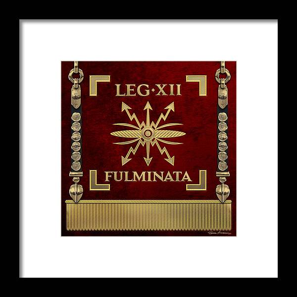 ‘rome’ Collection By Serge Averbukh Framed Print featuring the digital art Standard of the 12th Legion Fulminata - Vexillum of Thunderbolt Twelfth Legion by Serge Averbukh