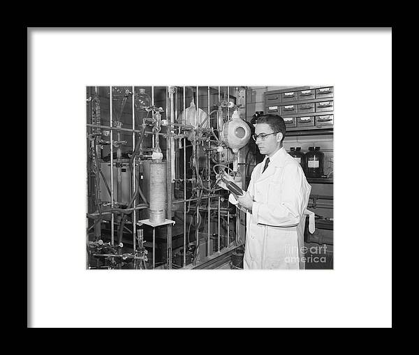 People Framed Print featuring the photograph Stanley Miller Working In Laboratory by Bettmann