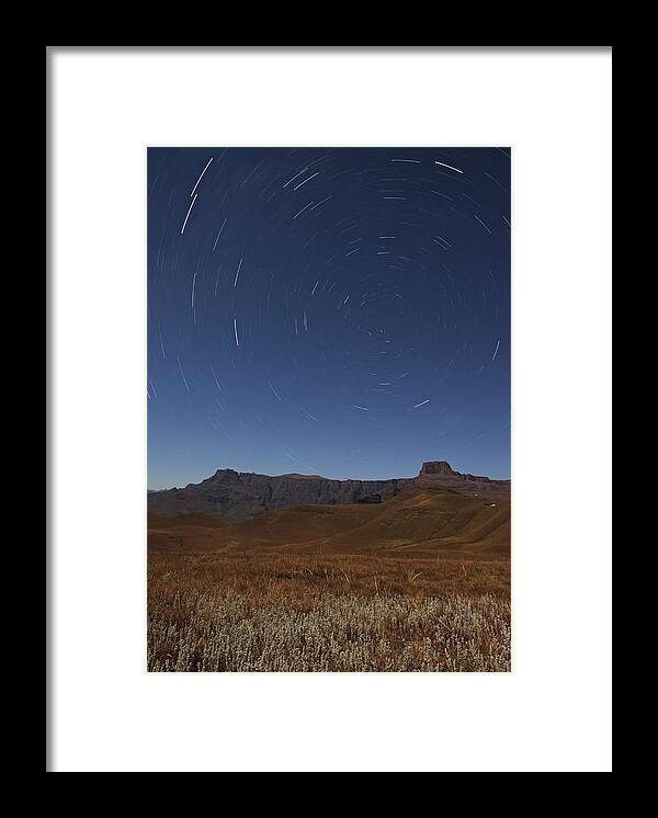 Scenics Framed Print featuring the photograph Star Trails Over The Amphitheatre Range by Emil Von Maltitz