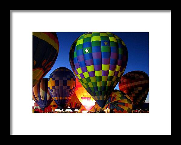 Starlight At Night Hot Air Balloon Framed Print featuring the photograph Starlight at Night Hot Air Balloon by Adrienne Wilson