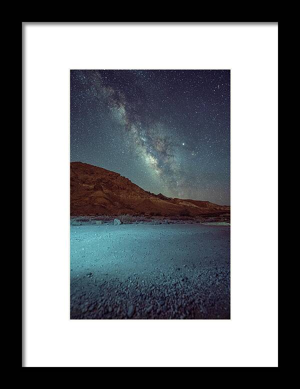 Starry Framed Print featuring the photograph Starry Night at Ramon Crater 1 by Dubi Roman