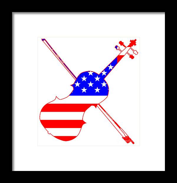 Violin Framed Print featuring the digital art Stars And Stripes Fiddle Silhouette by Bigalbaloo Stock