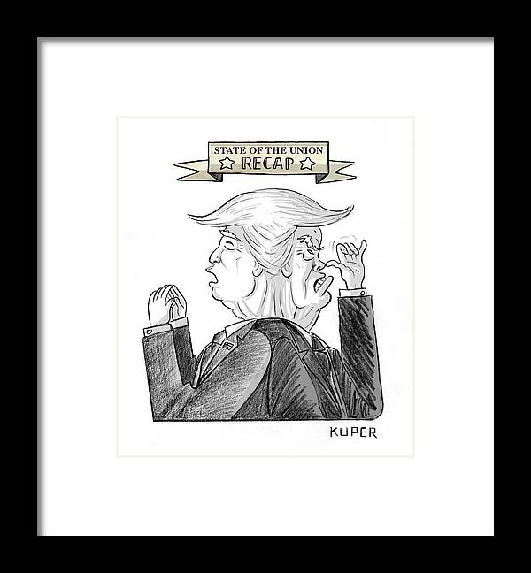 Captionless Framed Print featuring the drawing State of the Union Recap by Peter Kuper