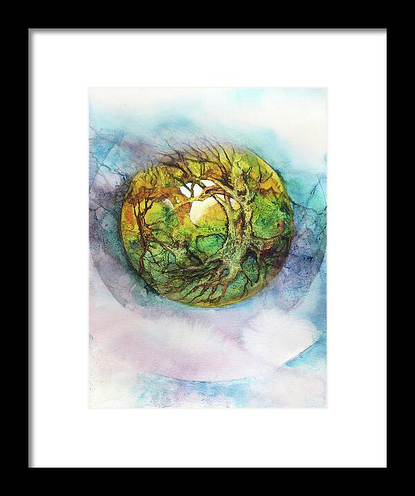 Mixed Media Watercolor Mandala Framed Print featuring the painting States of Matter by Judy Frisk
