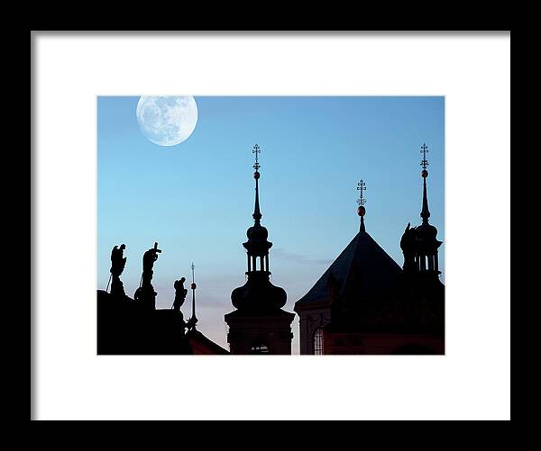 Statue Framed Print featuring the photograph Statues And Spires In Silhouette, Prague by Shanna Baker