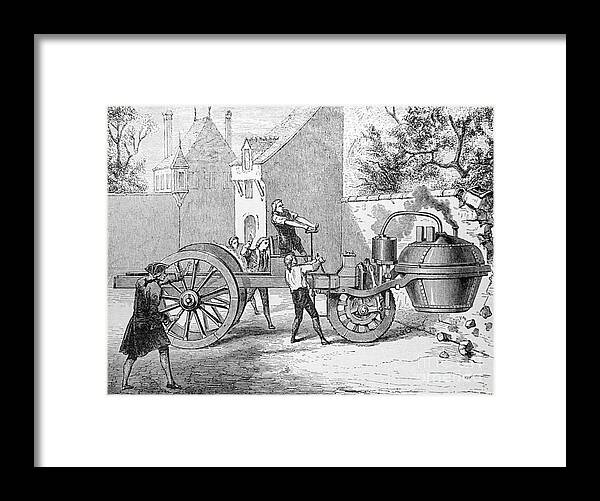 Engraving Framed Print featuring the photograph Steam Engine Crushing A Wall, 1770 by Bettmann