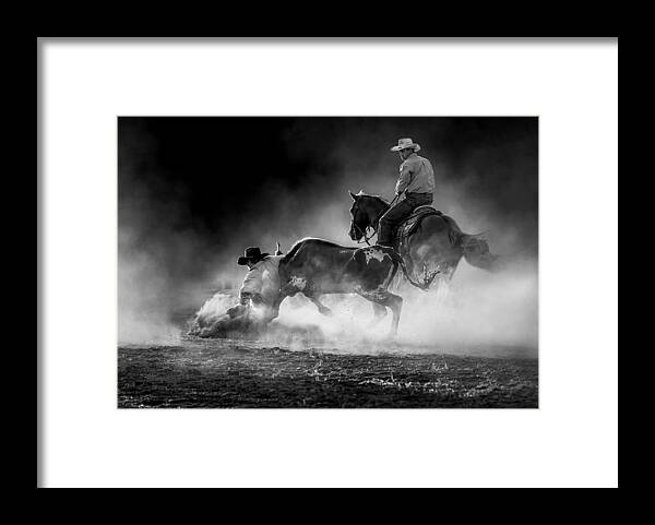 Sports Framed Print featuring the photograph Steer Wrestling In The Light by Frank Ma