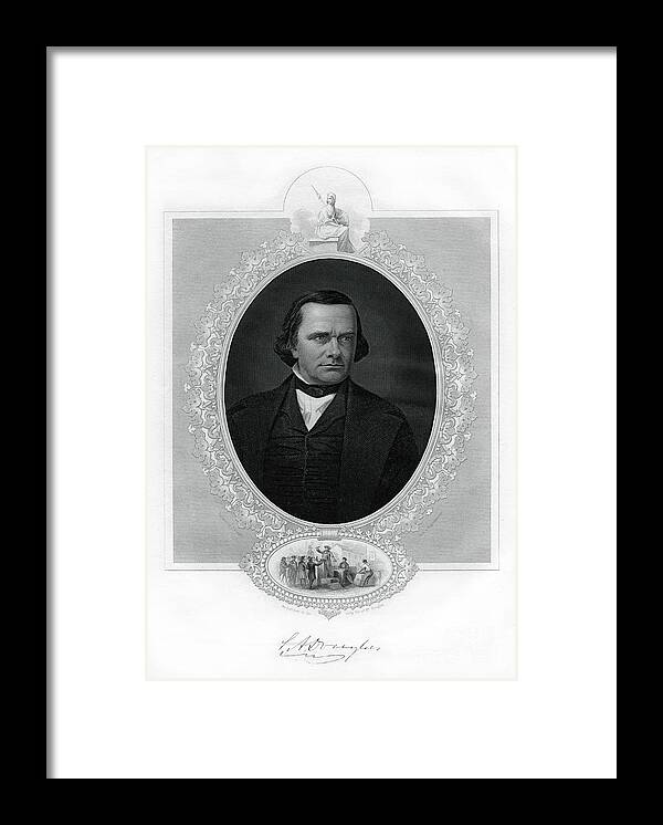 Engraving Framed Print featuring the drawing Stephen A Douglas, American Politician by Print Collector