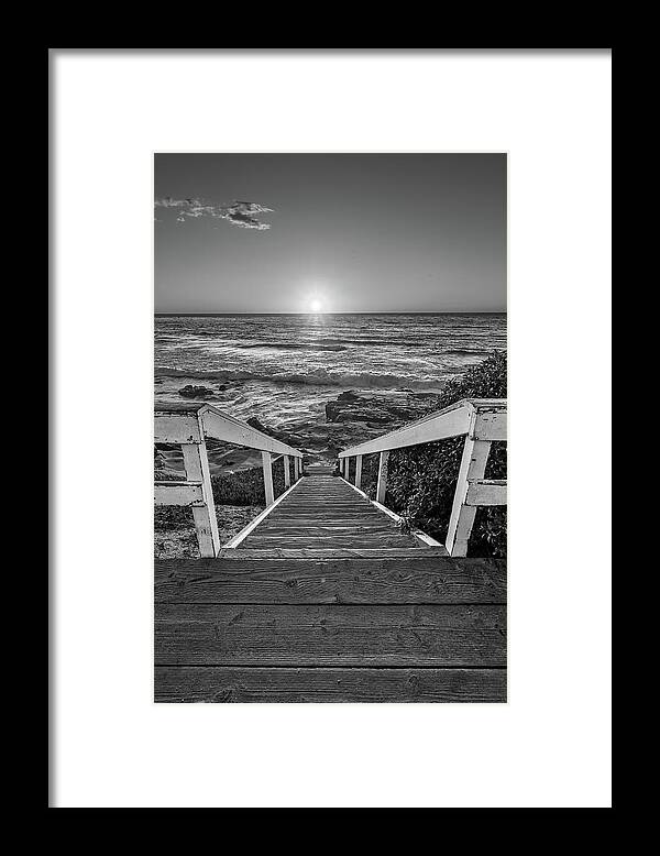 Beach Art Framed Print featuring the photograph Steps to the Sun Black and White by Peter Tellone