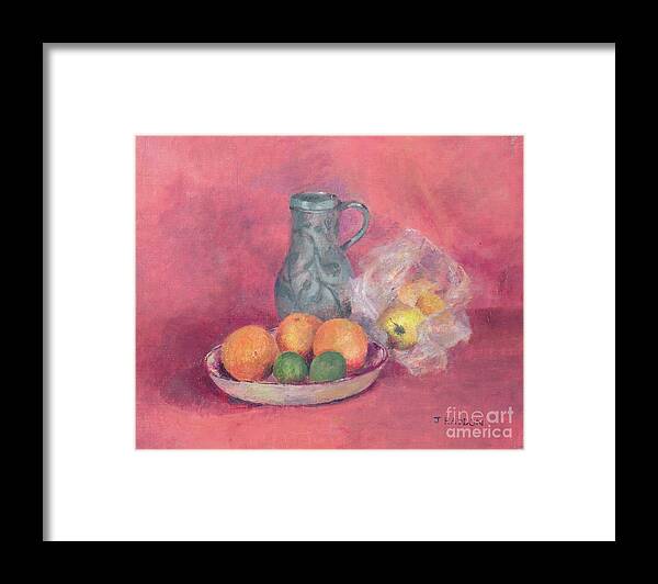 Lime Framed Print featuring the painting Still Life Of Fruit And Jug by Joyce Haddon