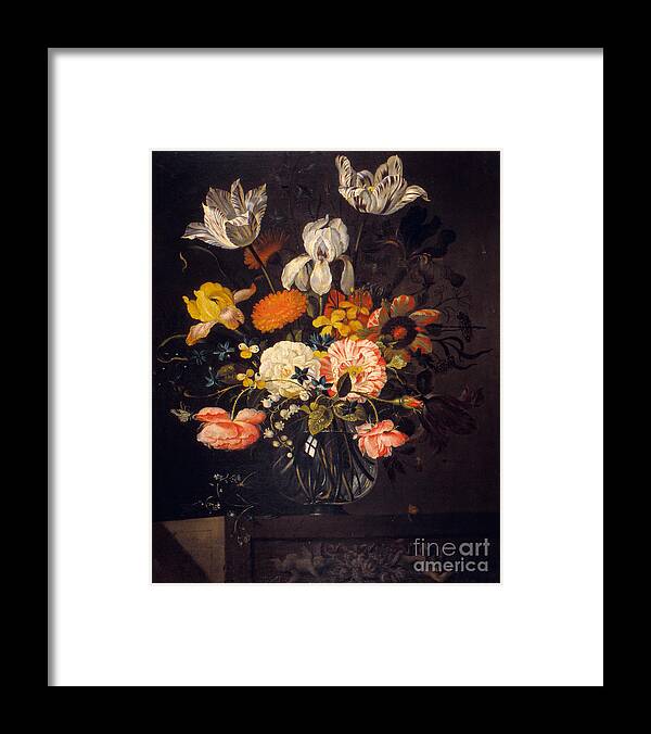 Oil Painting Framed Print featuring the drawing Still-life With Flowers. Artist Marrel by Heritage Images