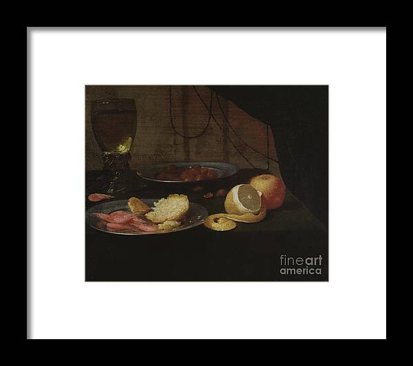 Pewter Framed Print featuring the painting Still Life With Lemon by Jacob Foppens Van Es