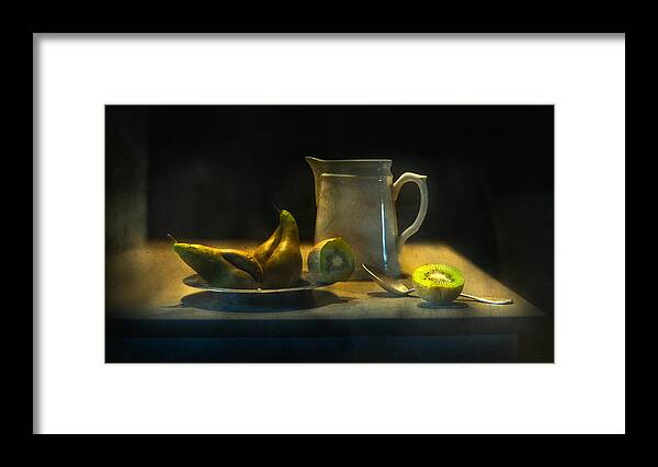 Still Framed Print featuring the photograph Still Life With Pear And Kiwi by Elisabeth Van Helden