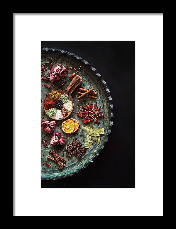 Copper Framed Print featuring the photograph Still-life With Spices, And Pomegranate . Interpretation Of A Memory . by Saskia Dingemans