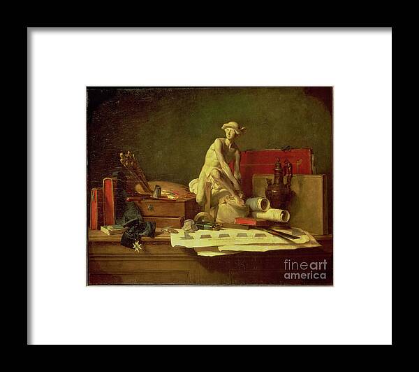 Art Framed Print featuring the painting Still Life With The Attributes Of The Arts, 1766 by Jean-baptiste Simeon Chardin