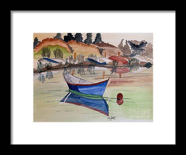Lake Framed Print featuring the painting Stillness by Eva Ason