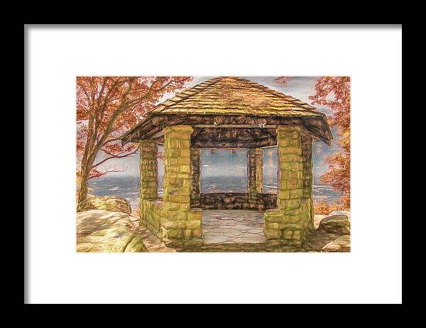 Tennessee Framed Print featuring the photograph Stone Gazebo Atop Chilhowee Mountain, Painterly   by Marcy Wielfaert