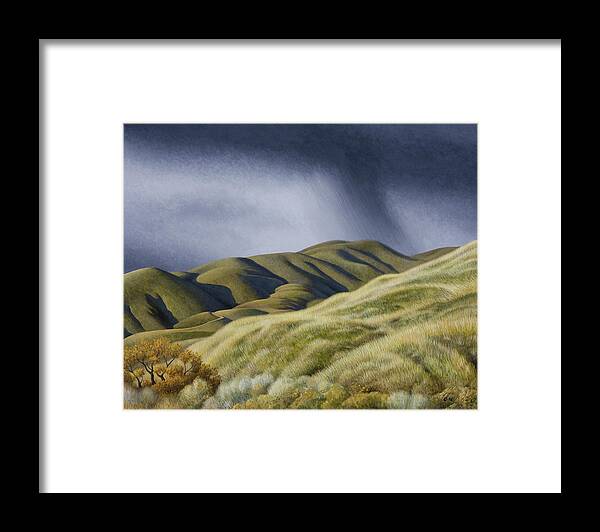 Chris Miles Framed Print featuring the painting Storm over Red Butte by Chris Miles
