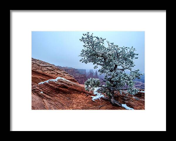 Canyonlands Np Snow Storm Desert Marlboro Point Utah First Snow Red Rocks Landscape Overlook Mountain Cliffs Framed Print featuring the photograph Stormy Overlook by Verdon
