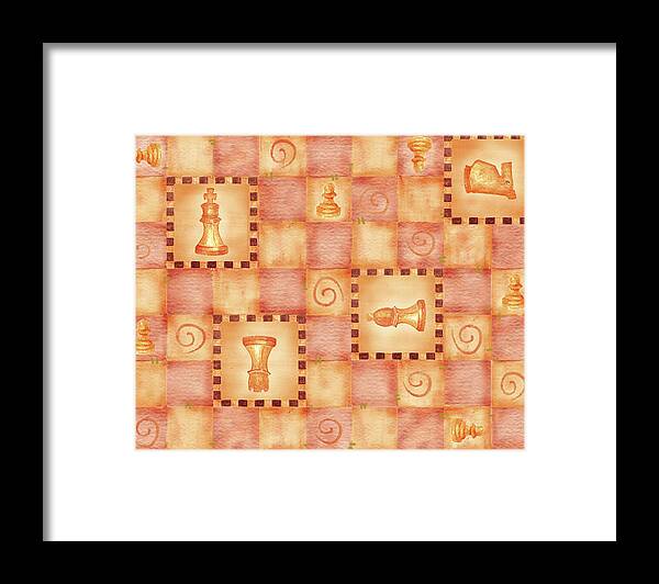 Chess Pieces In Watercolor Squares Framed Print featuring the painting Strategy by Maria Trad