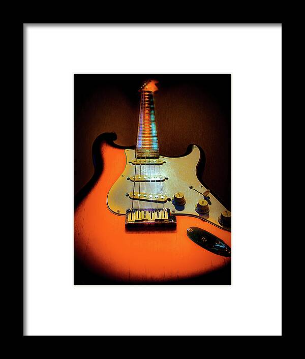 Guitar Framed Print featuring the digital art Stratocaster TriBurst Glow Neck Series by Guitarwacky Fine Art