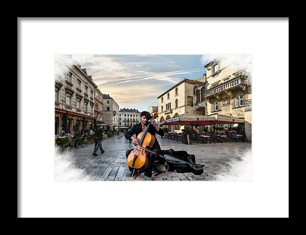 Music Framed Print featuring the mixed media Street Music. Cello. by Alex Mir