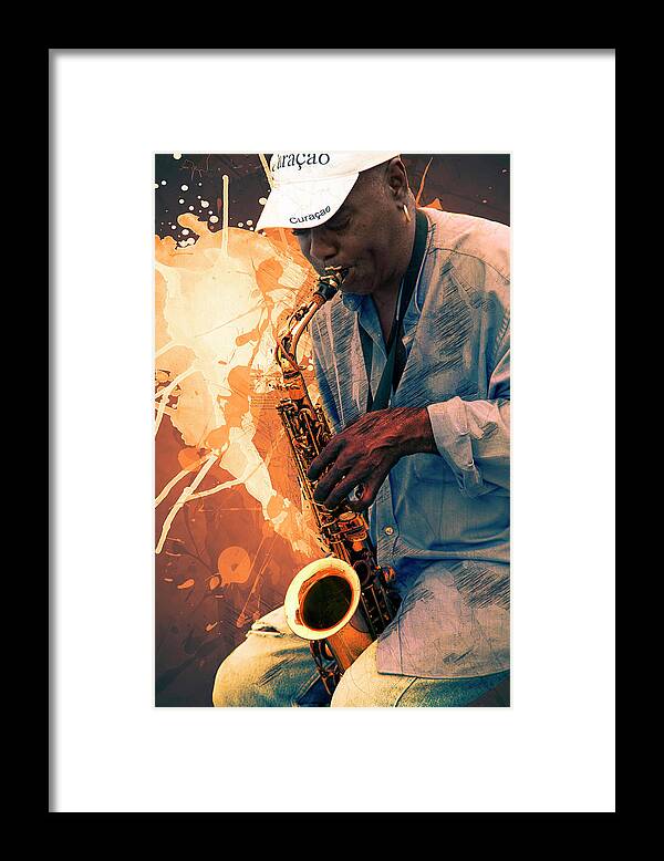 Saxophone Framed Print featuring the digital art Street Sax Player by Pheasant Run Gallery