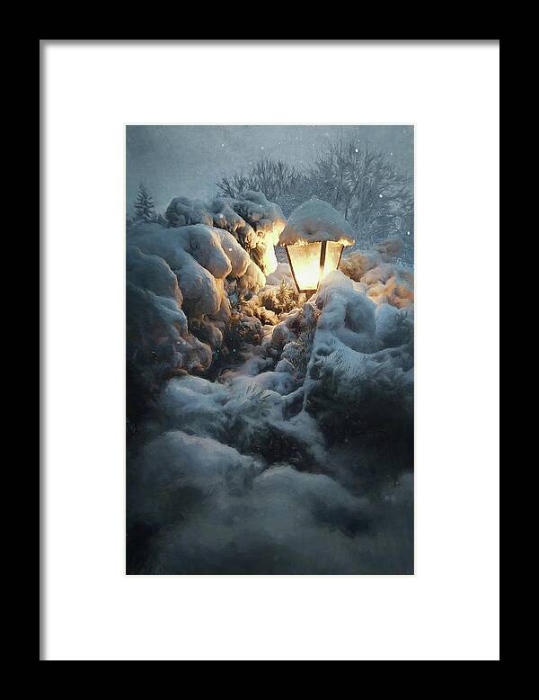 Snow Framed Print featuring the photograph Streetlamp in the Snow by Scott Norris