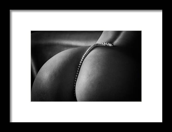 Cute; Framed Print featuring the photograph String Of Pearls Lying On A Woman\'s Back And Descending Between The Buttocks by Alexandr