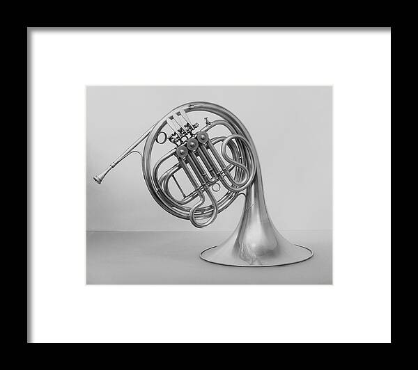 White Background Framed Print featuring the photograph Studio Shot Of French Horn by George Marks