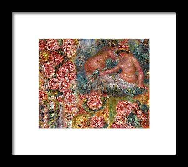 Oil Painting Framed Print featuring the drawing Study Of Nude Female Figures And Flowers by Heritage Images