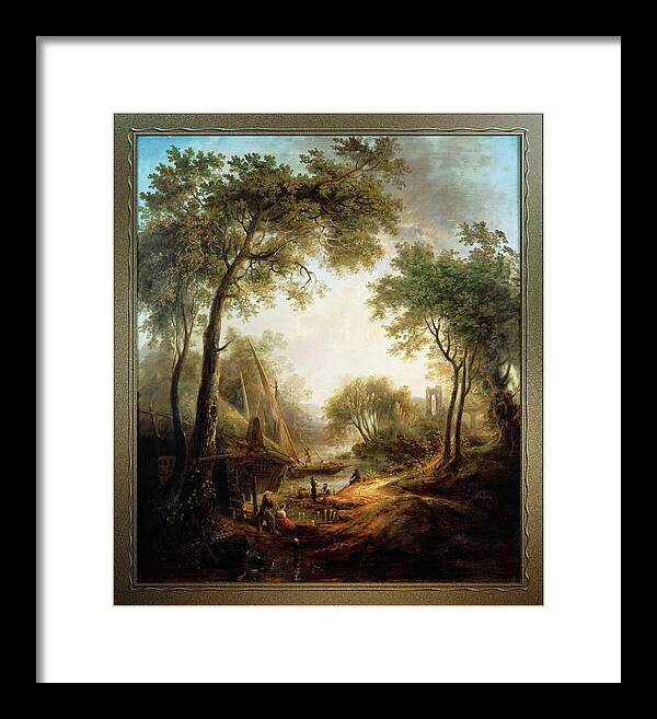 Summer Landscape Framed Print featuring the painting Summer Landscape with Water and Tall Trees by Elias Martin by Rolando Burbon