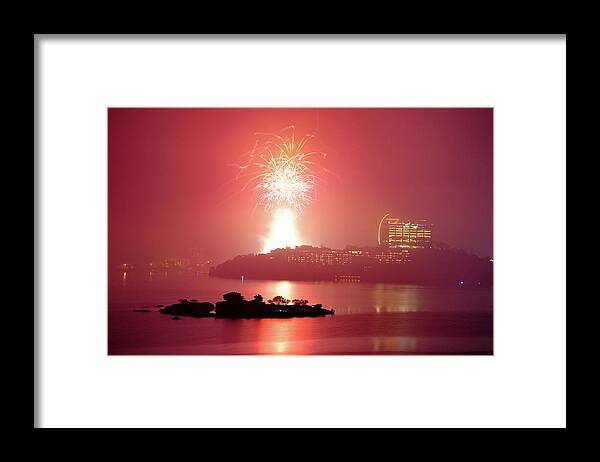 Firework Display Framed Print featuring the photograph Sun Moon Lake by Michaeliao27