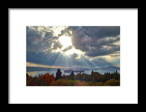 Sun Framed Print featuring the photograph Sun Rays Over Rangeley Lake by Russel Considine