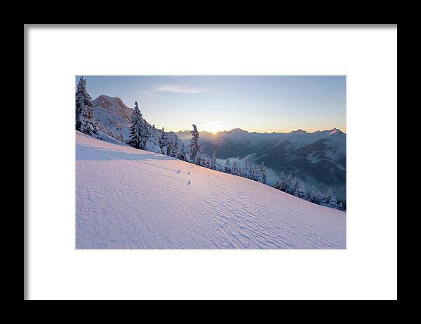 Scenics Framed Print featuring the photograph Sun Set At Mt. Hahnenkamm by Wingmar