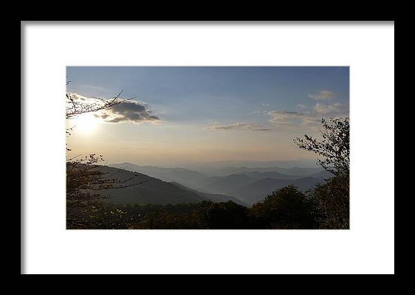 Blue Ridge Framed Print featuring the photograph Sun setting on Blue Ridge Mountain Overlook by Stacie Siemsen