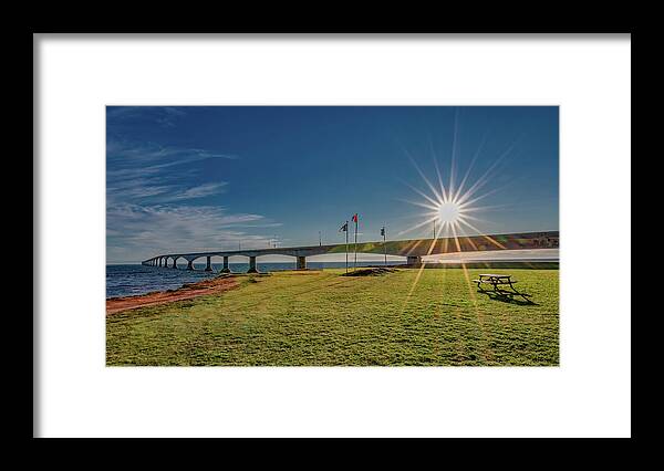 Pei Framed Print featuring the photograph Sunburst at Confederation Bridge by Marcy Wielfaert