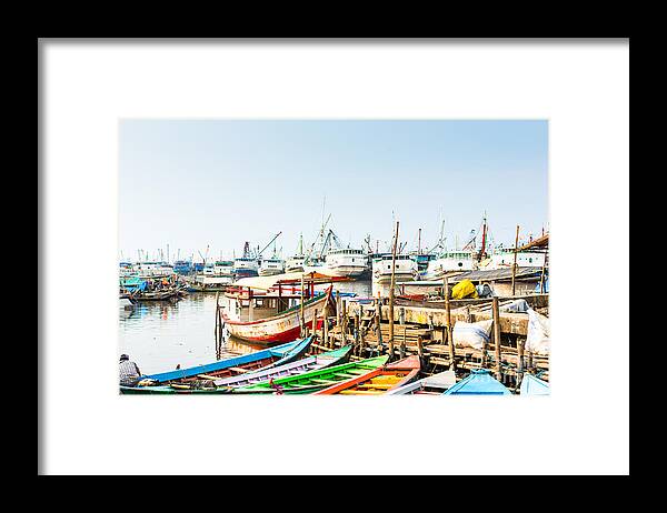 Harbour Framed Print featuring the photograph Sunda Kelapa Old Harbour With Fishing by Kzenon
