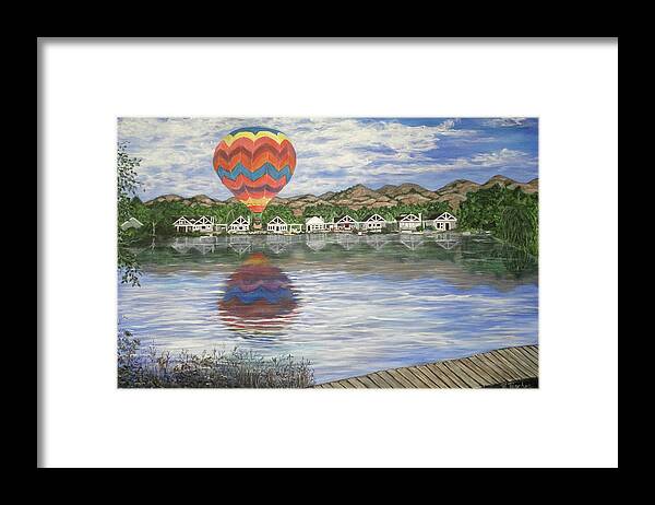 Hot Air Balloon Framed Print featuring the painting Sundog Splash and Dash by Bonnie Peacher