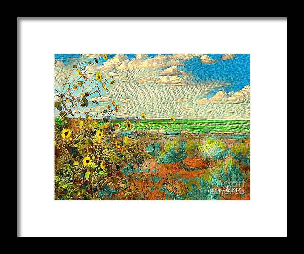 Sunflowers On The Edge Of The Field Summer's Over And The Black Eyed Susans Are Telling Us To Celebrate The Harvest Framed Print featuring the digital art Sunflowers on the edge by Annie Gibbons