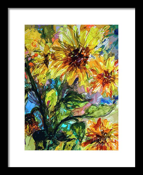 Sunflowers Framed Print featuring the mixed media Sunflowers Summer Flowers Mixed Media by Ginette Callaway