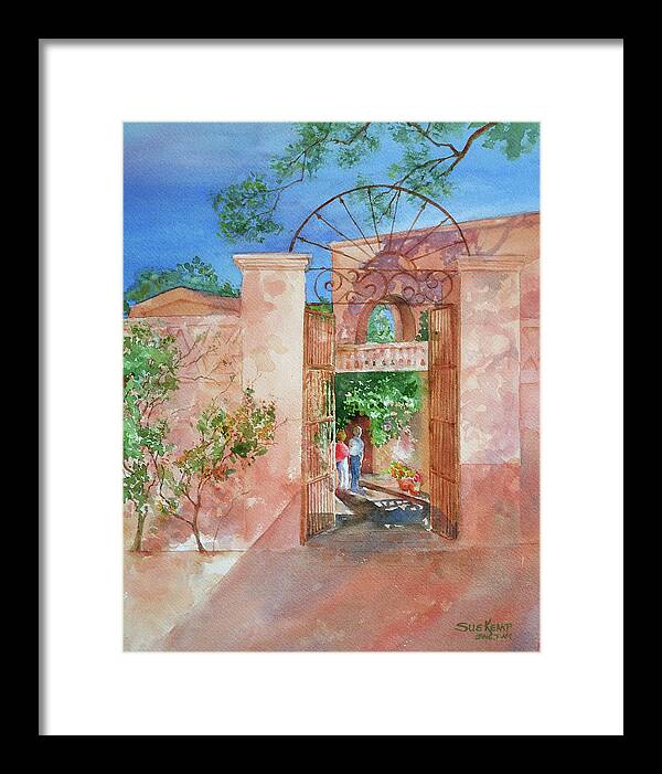 Tlaquepaque Framed Print featuring the painting Sunlit Courtyard by Sue Kemp