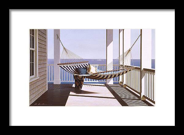 Hammock Hanging From Porch Beams Framed Print featuring the painting Sunlit Hammock II by Zhen-huan Lu