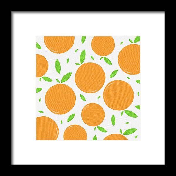 Orange Framed Print featuring the painting Sunny Citrus Pattern by Jen Montgomery