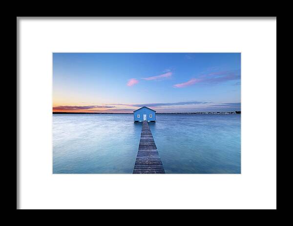 Water's Edge Framed Print featuring the photograph Sunrise At Matilda Bay Boathouse In by Sara winter