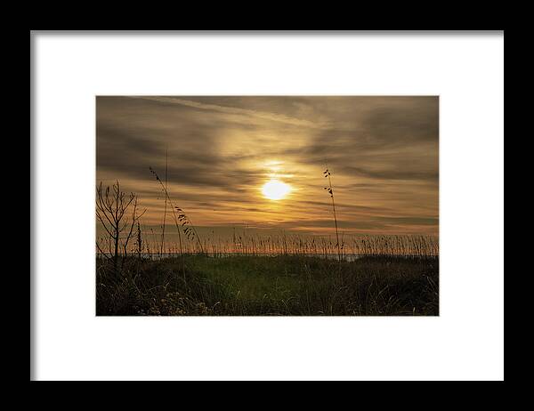 Sunrise Framed Print featuring the photograph Sunrise Between Sea Grass No. 0408 by Dennis Schmidt