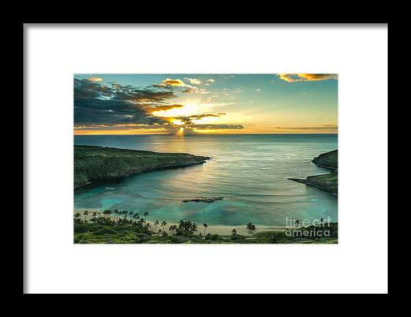 Sunrise Framed Print featuring the photograph Sunrise Over Hanauma Bay On Oahu Hawaii by Leigh Anne Meeks