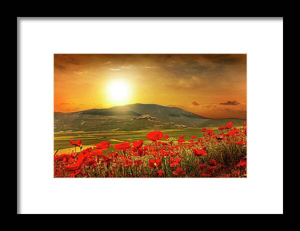 Tranquility Framed Print featuring the photograph Sunrise Over Poppies Field by Buena Vista Images