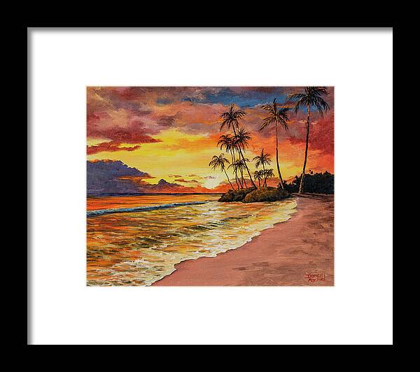 Sunset Framed Print featuring the painting Sunset And Palms by Darice Machel McGuire